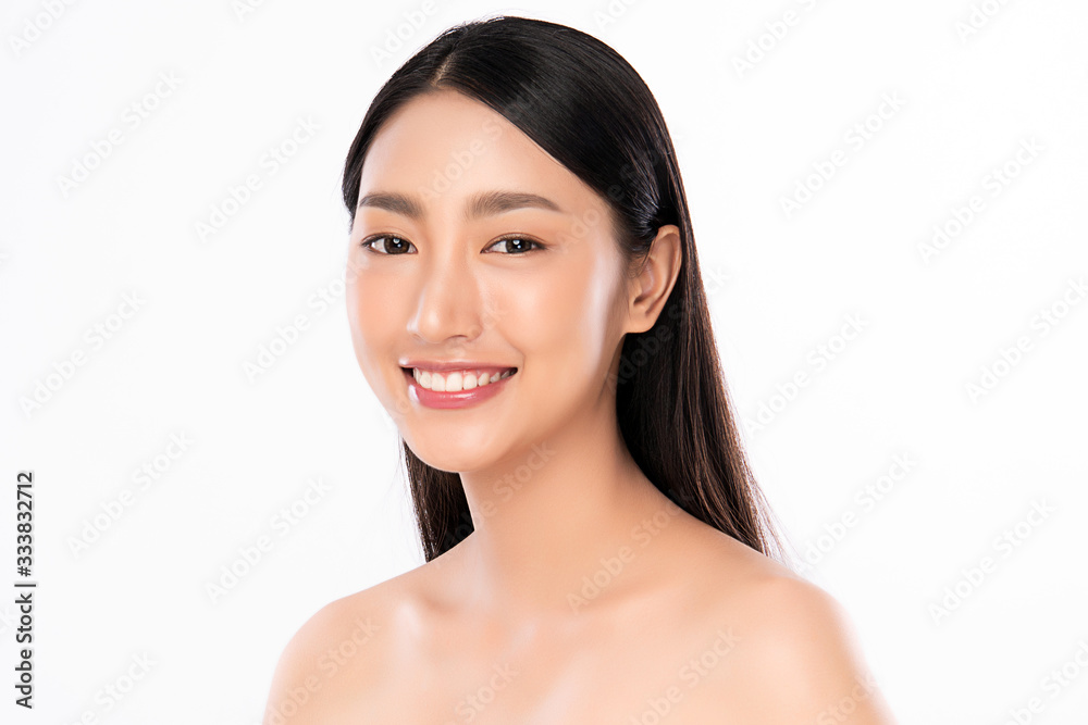 Beautiful Young Asian Woman with Clean Fresh Skin. Face care, Facial treatment, Cosmetology, beauty and healthy skin and cosmetic concept, woman beauty skin isolated on white background Beautiful Young Asian Woman with Clean Fresh Skin. Face care, Facial treatment, Cosmetology, beauty and healthy skin and cosmetic concept, woman beauty skin isolated on white background