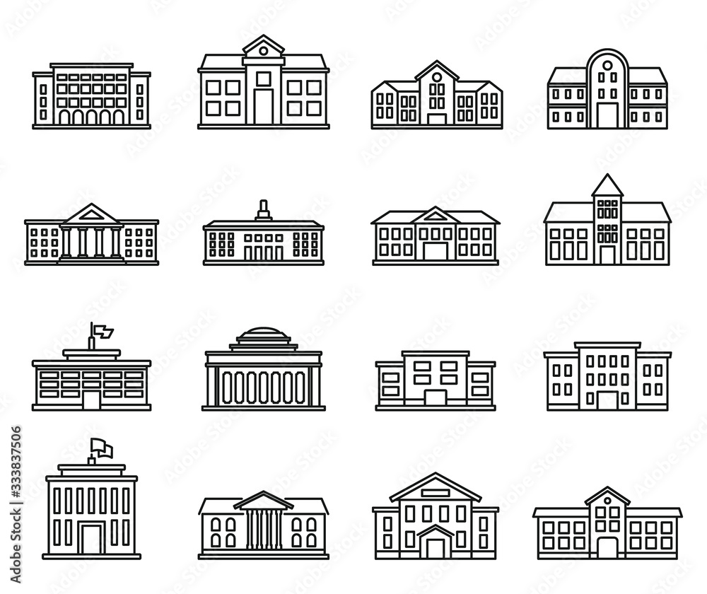 University campus icons set. Outline set of university campus vector icons for web design isolated on white background