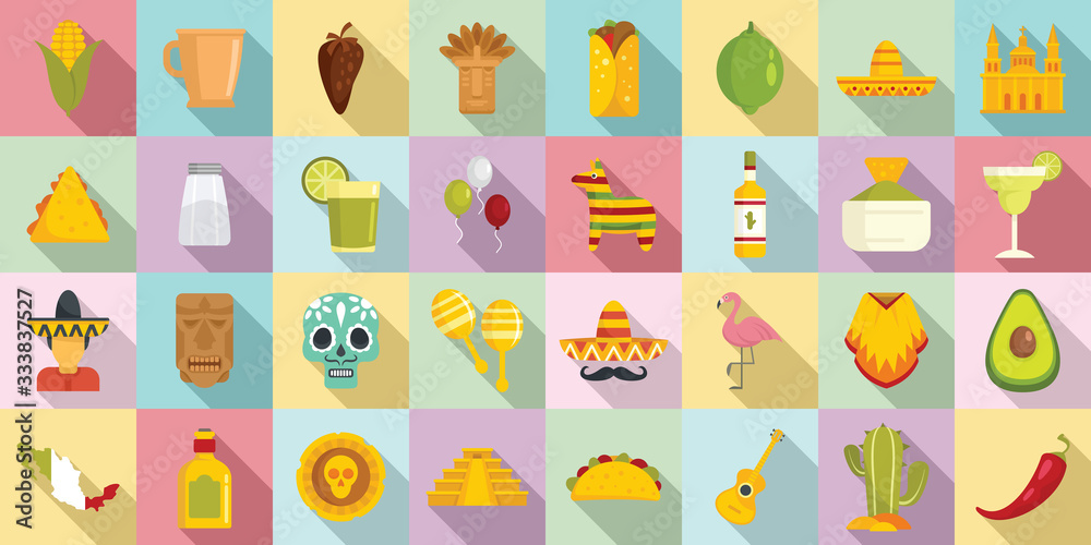 Mexico icons set. Flat set of Mexico vector icons for web design Mexico icons set. Flat set of Mexico vector icons for web design