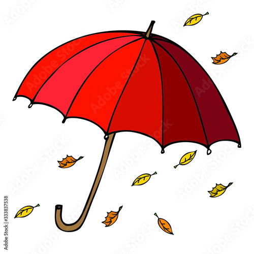 Vector illustration of umbrella with autumn leaves
