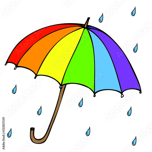 Vector illustration of a rainbow umbrella with raindrops