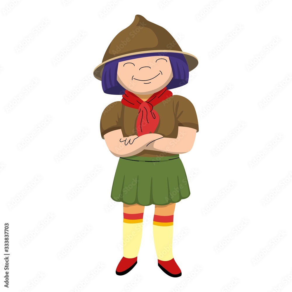 Smiling scout girl icon. Cartoon of smiling scout girl vector icon for web design isolated on white background