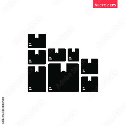 Black pile of cardboard boxes icon. Simple moving parcel delivery concept flat design illustration, pictogram vector for app ads web banner button ui ux interface elements isolated on white background