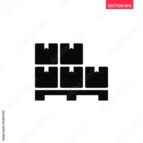 Black pile of stacked sealed goods cardboard boxes icon, generic concept flat design illustration, pictogram vector for app ads web banner button ui ux interface elements isolated on white background
