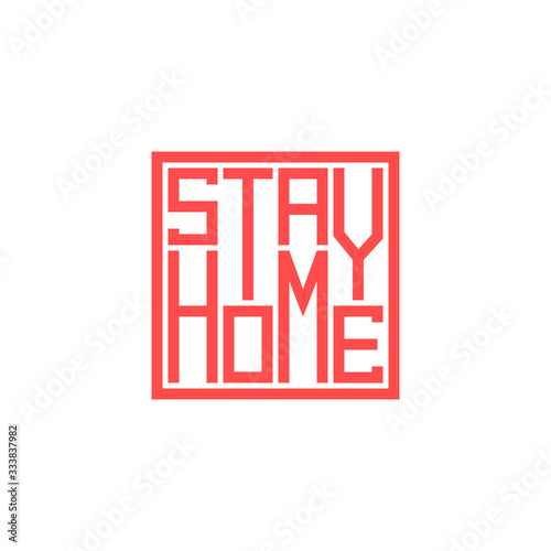 Stay home slogan agitation lettering fashion print for t-shirt in quarantine, red and white words box shape emblem in linear minimal style
