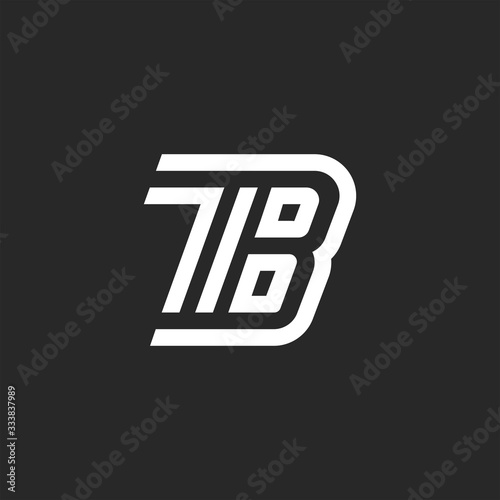 Initials TB letters monogram, two letters T and B creative linear creative emblem, sample black and white parallel lines minimalist typography design element