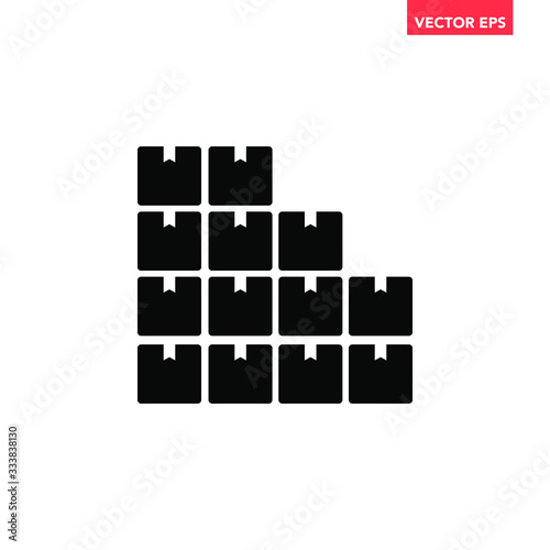 Black pile of cardboard boxes icon. Simple moving parcel delivery concept flat design illustration, pictogram vector for app ads web banner button ui ux interface elements isolated on white background