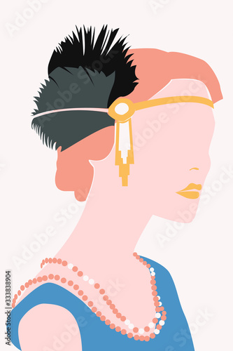 Retro background with beautiful abstract girl of 1920s style