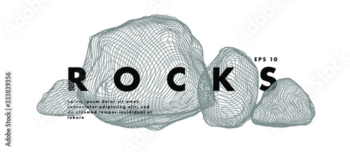 Image of stones. Minimal art cover design. Conceptual vector drawn by lines. Creative line-art. Vector template brochures, flyers, logo, presentations, leaflet, banners.