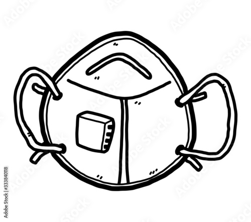 N95 face mask / cartoon vector and illustration, black and white style, isolated on white background