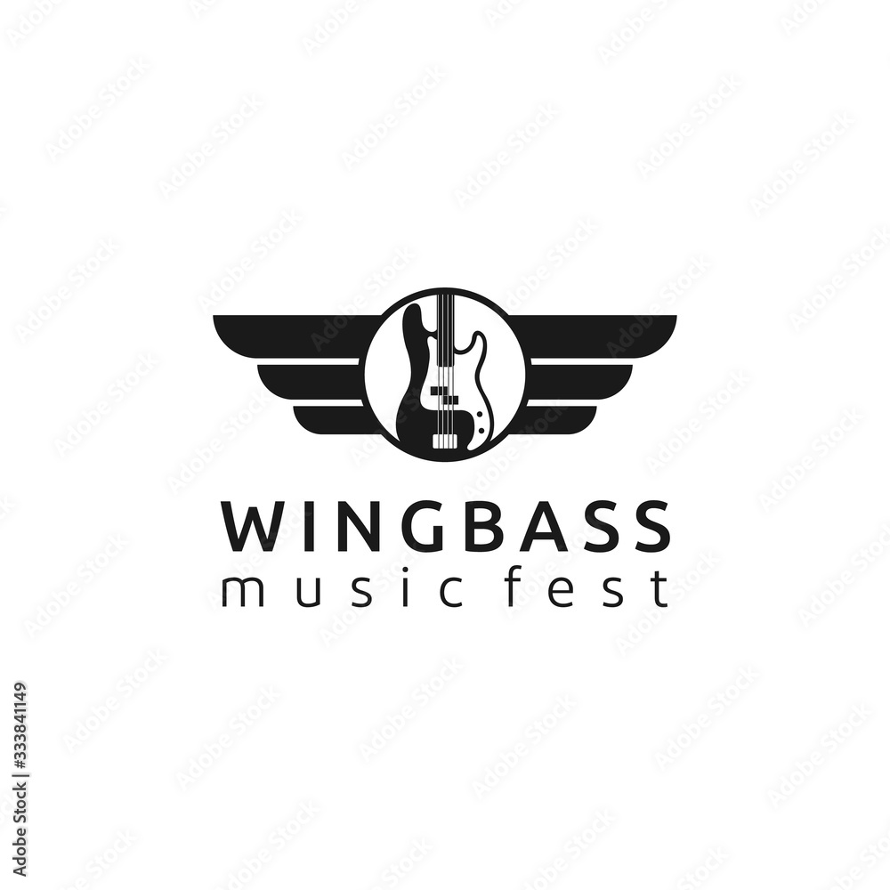 Wing with bass for music group or music festival logo design inspiration