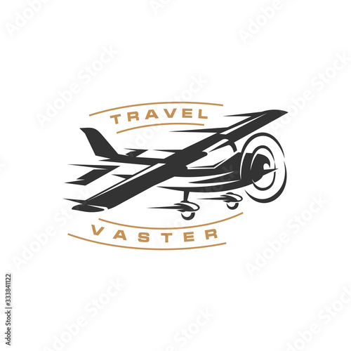 Retro vintage airplane with fast concept logo design