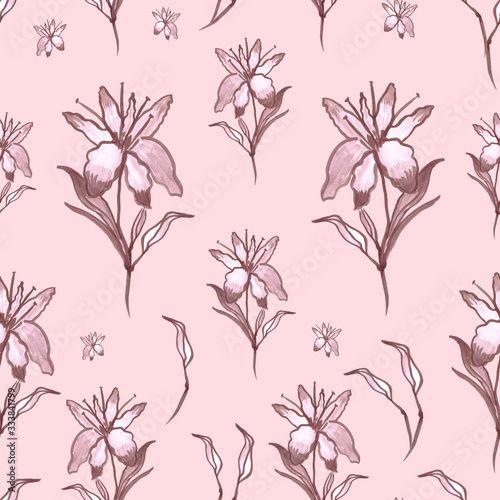 Floral seamless pattern. Lily pattern. Floral print for printing on wallpaper, postcards, fabric, paper and other surfaces.