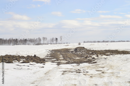 winter landscape with clay road