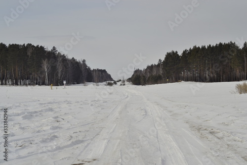 winter landscape with road and trees