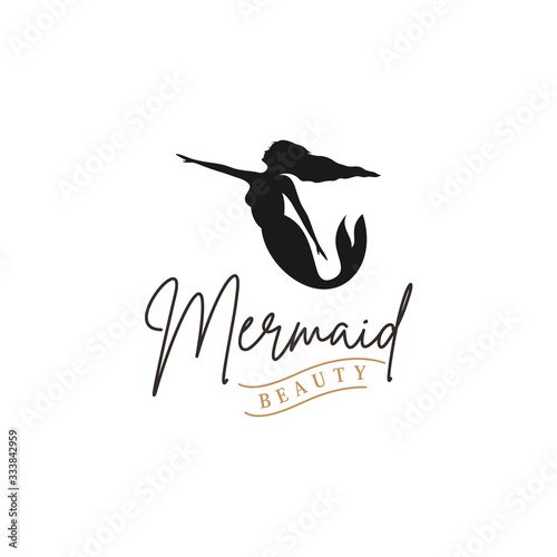 Silhouette of Mermaid with long hair Logo design