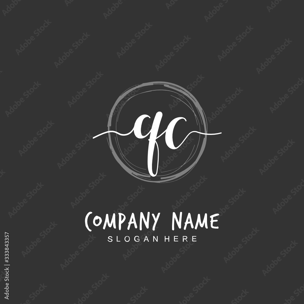 Handwritten initial letter Q C QC for identity and logo. Vector logo template with handwriting and signature style. Handwritten initial letter Q C QC for identity and logo. Vector logo template with handwriting and signature style.