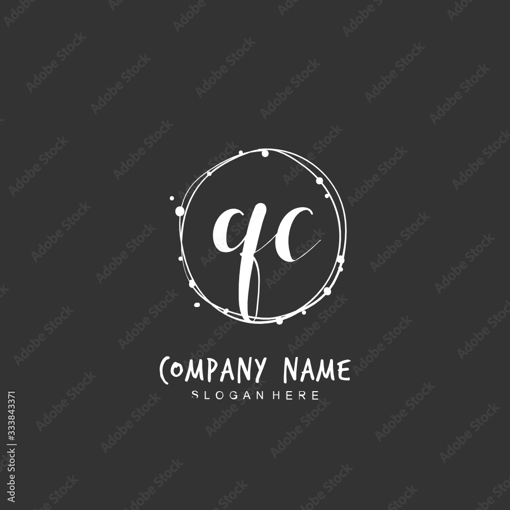 Handwritten initial letter Q C QC for identity and logo. Vector logo template with handwriting and signature style.