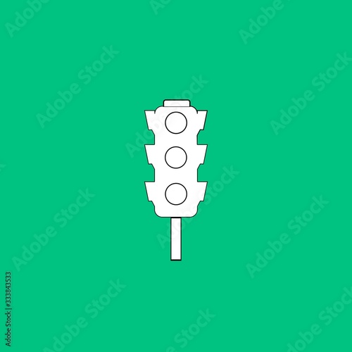 Stoplight silhouette. Icon traffic light on green background. Symbol regulate movement safety and warning. Electricity semaphore for transportation on crossroads urban road. Flat vector illustration.