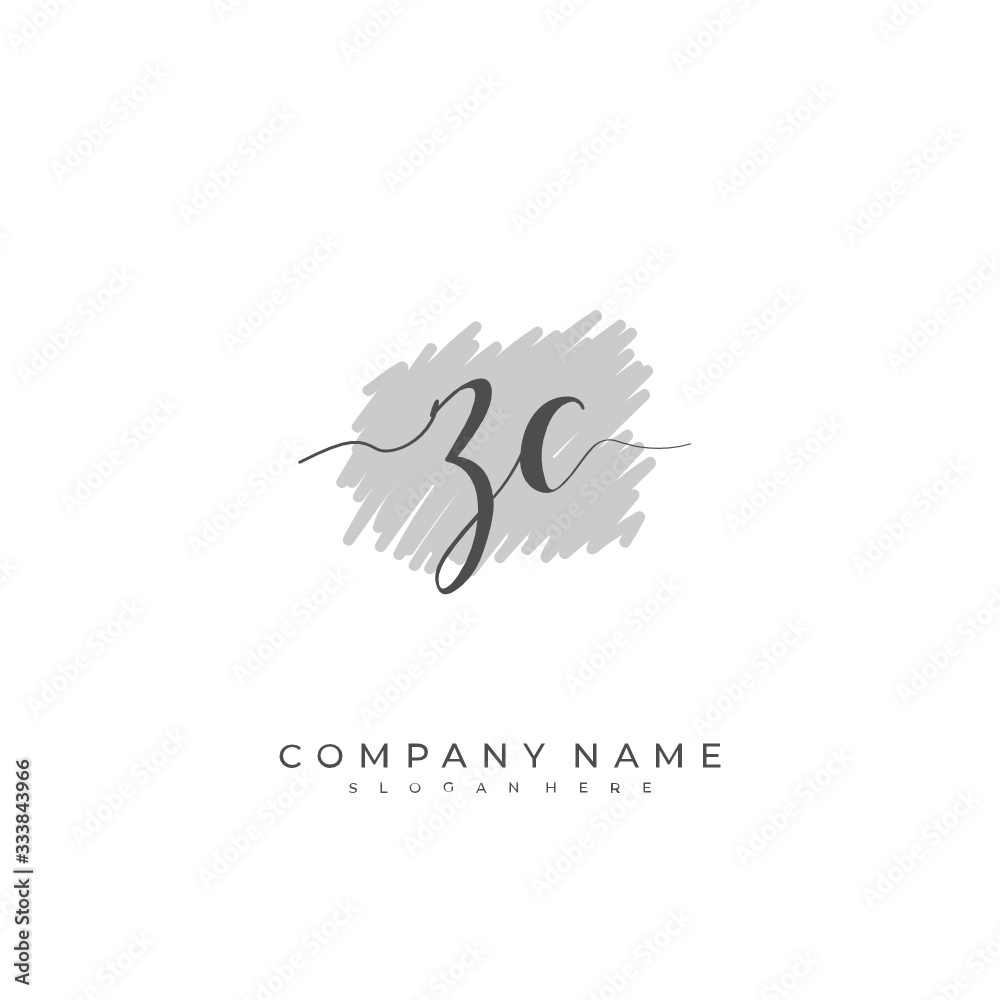  Handwritten initial letter Z C ZC for identity and logo. Vector logo template with handwriting and signature style.