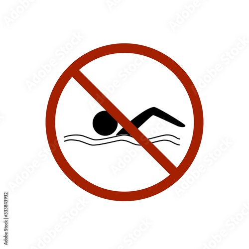 No swimming. Dangerous dive. Sign danger on beach, in river, sea, aqua. Warning of danger during jump in. Colorful template for poster. Design flat element. Vector illustration