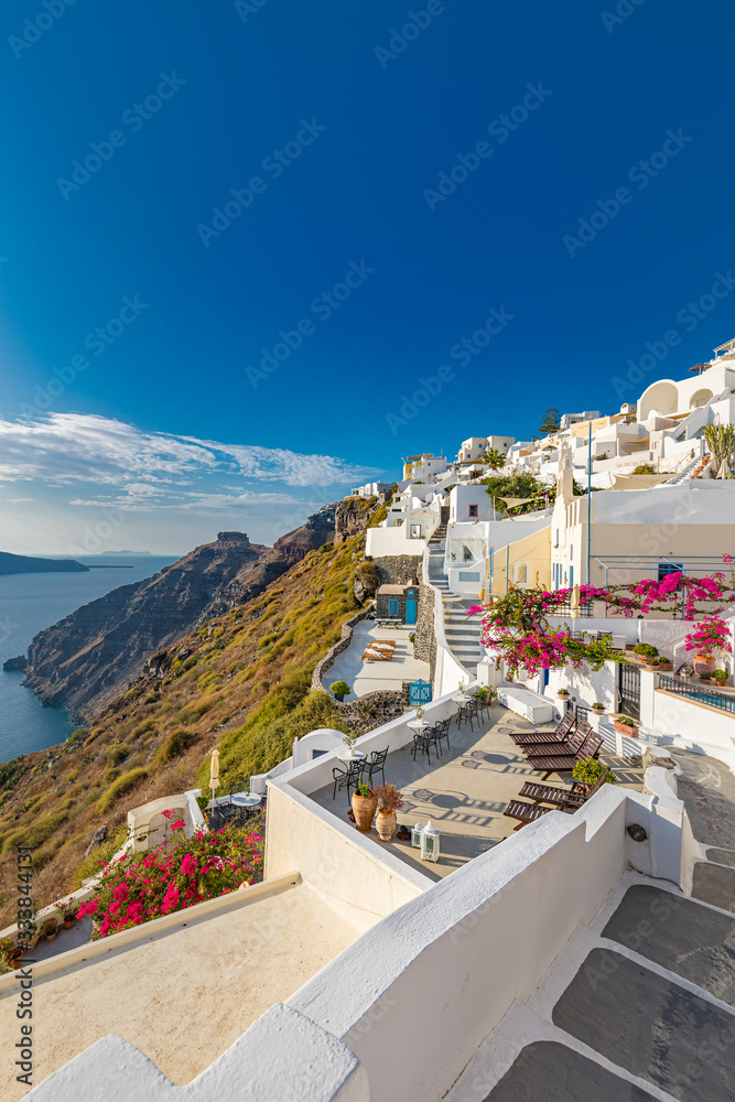 Fototapeta Panoramic view of Santorini island, Greece. Beautiful summer landscape