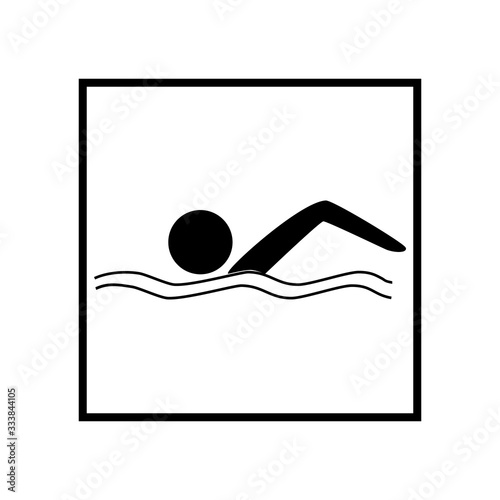 Sports. Sign place for swiming in water. Safety swim. Sign safeness on pool, beach, in river, sea. Protection during jump in. Monochrome template for poster. Design element. Vector illustration.