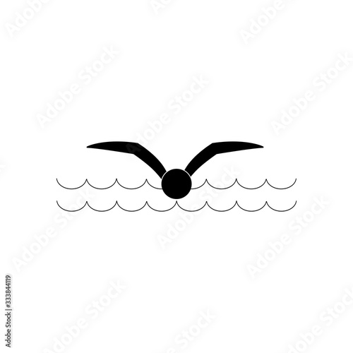 Sports. Sign place for swiming in water. Safety swim. Sign safeness on pool, beach, in river, sea. Protection during jump in. Monochrome template for poster. Design element. Vector illustration.