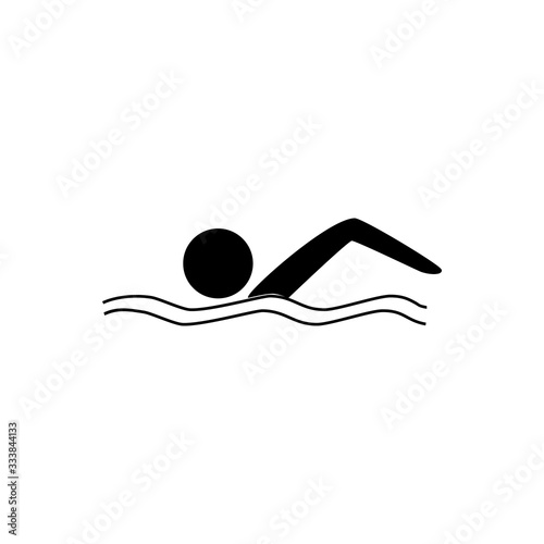 Sports. Sign place for swiming in water. Safety swim. Sign safeness on pool, beach, in river, sea. Protection during jump in. Monochrome template for poster. Design element. Vector illustration.