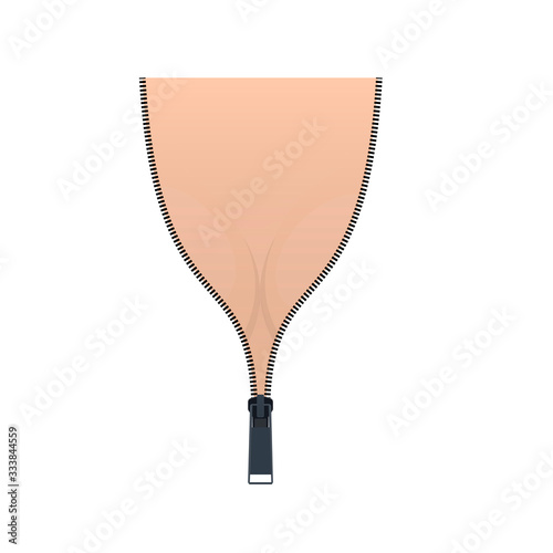 Female breast. Cleavage with zipper, vector illustration