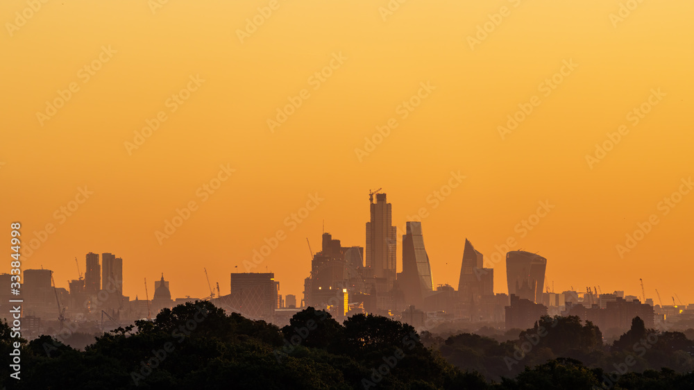 London city skyline early at dawn on an early autumn morning