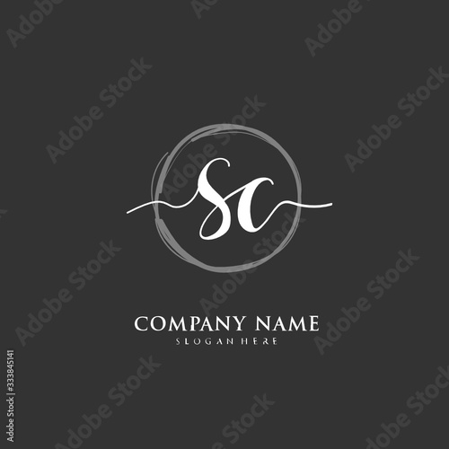 Handwritten initial letter S C SC for identity and logo. Vector logo template with handwriting and signature style.
