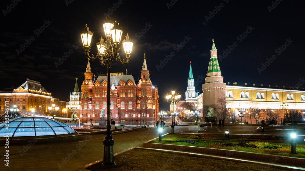 Manege Square and Kremlin in Moscow city at night