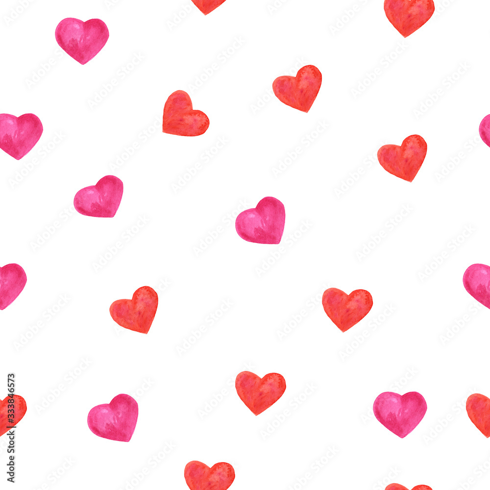 watercolor seamless pattern with pink hearts cute print for cards and  banners
