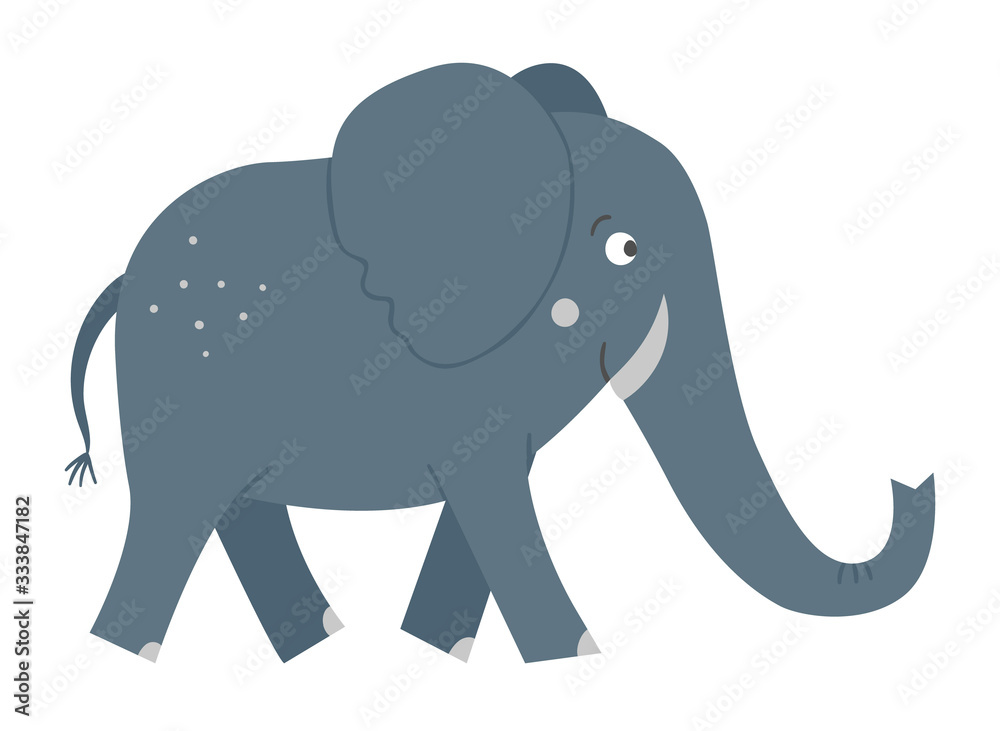 Vector cute elephant isolated on white background. Funny tropical exotic African animal illustration. Bright flat picture for children. Jungle summer clip art. Vector cute elephant isolated on white background. Funny tropical exotic African animal illustration. Bright flat picture for children. Jungle summer clip art.