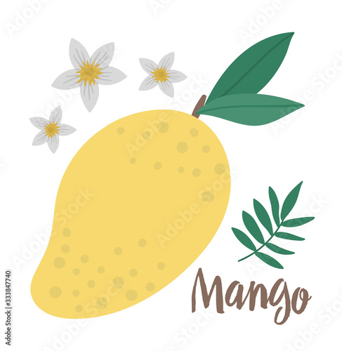 Vector mango clip art. Jungle fruit illustration. Hand drawn flat exotic plants isolated on white background. Bright childish healthy tropical summer food illustration..