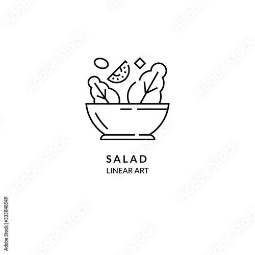 Salad in plate. Vector linear style icon