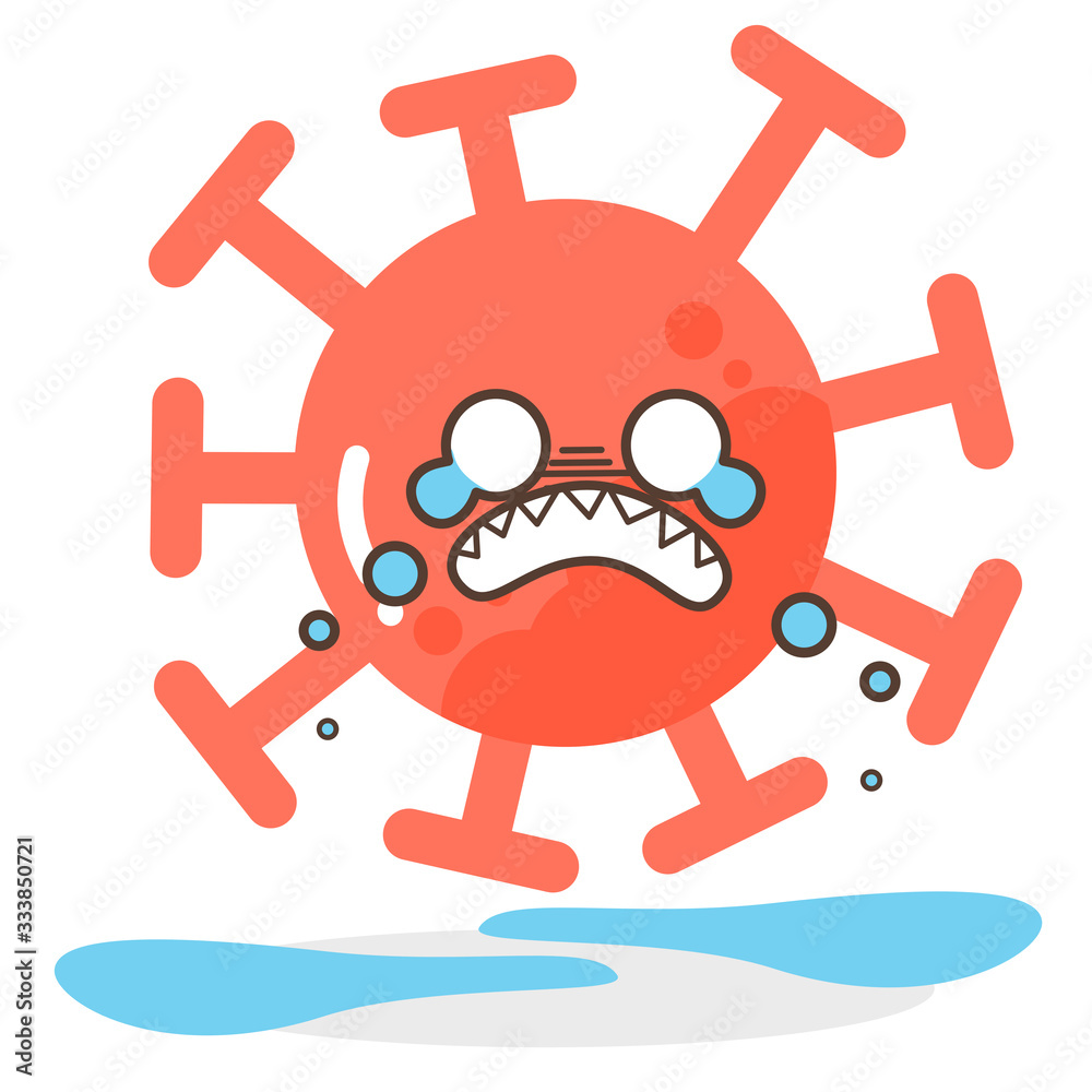 Vector of cute kawaii cartoon red emoticons face covid19, emoji star crying with tear overflow or sad face of corona virus, Emotion cartoon characters or dust floating isolated on white background 