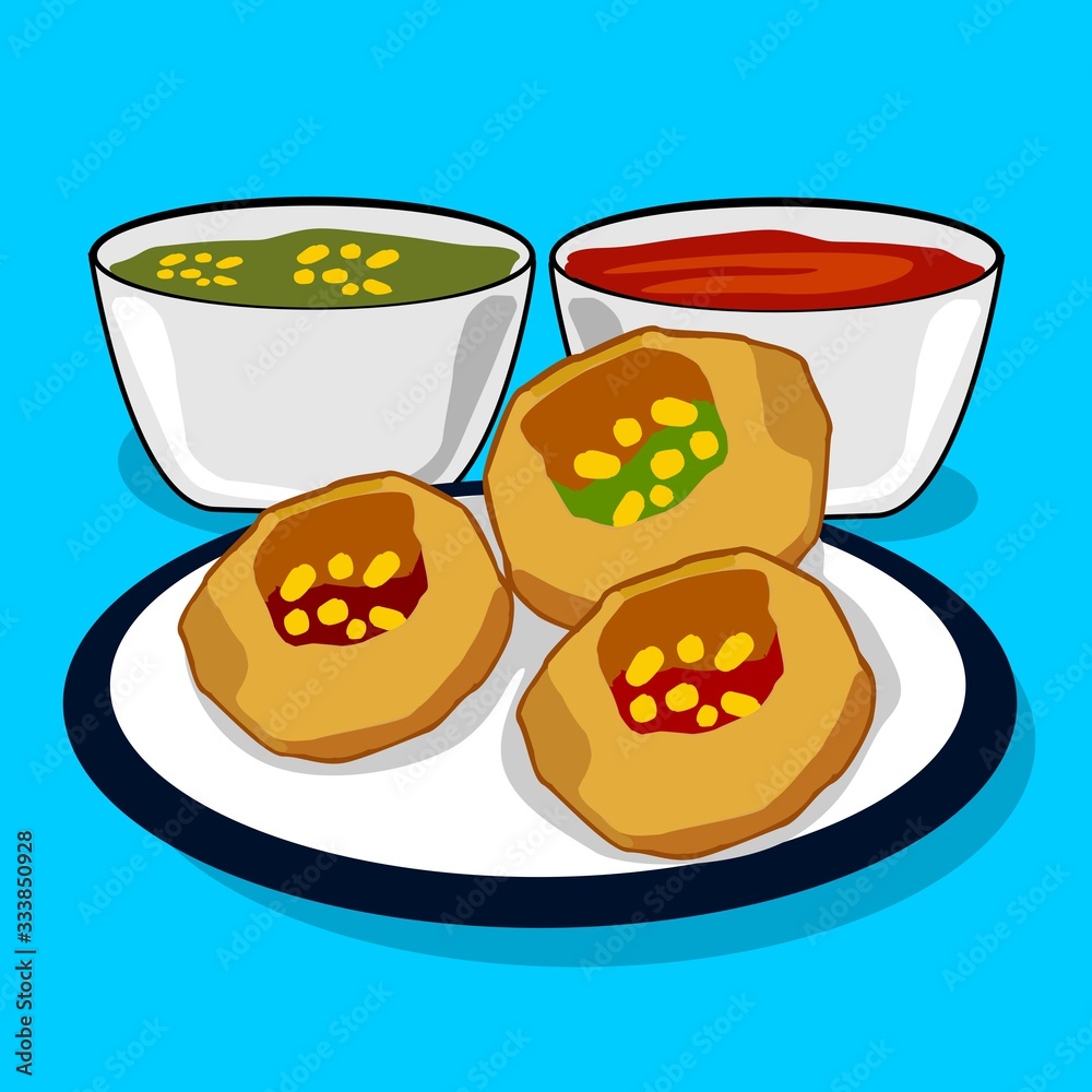 Panipuri indian Street Food Vector with Text Panipuri indian Street Food Vector with Text