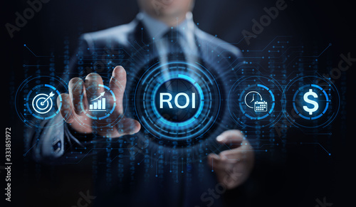 ROI Return on investment financial growth concept with graph, chart and icons. photo