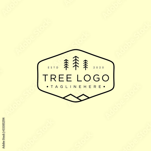 Tree Mountain simple monoline logo emblem vector