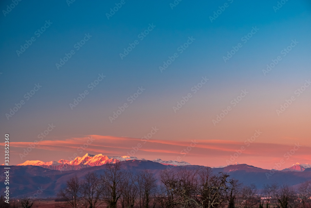 Winter sunset in the vineyards of Collio Friulano Winter sunset in the vineyards of Collio Friulano