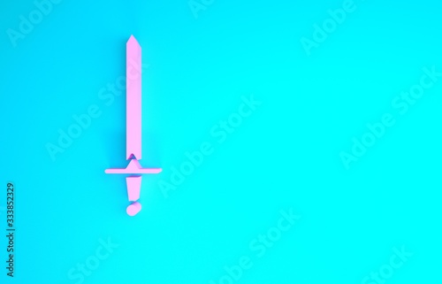 Foto Pink Medieval sword icon isolated on blue background
