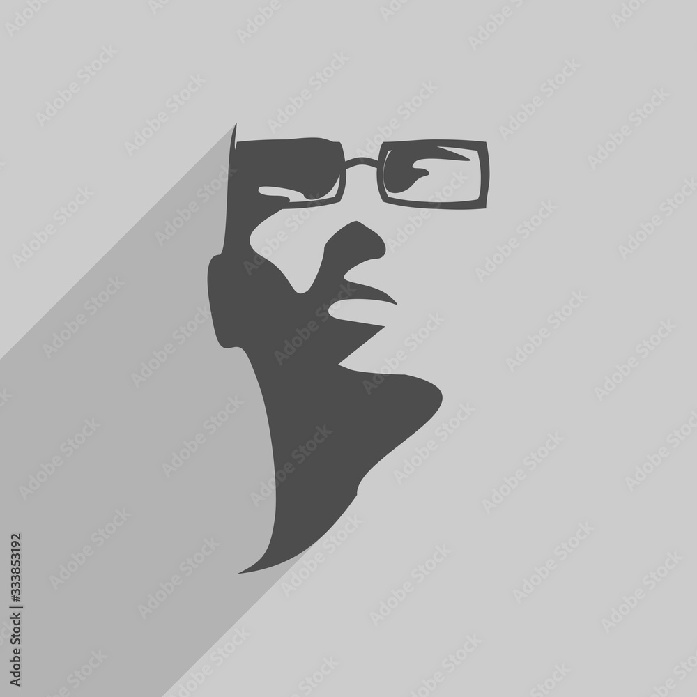 Fototapeta Portrait of beautiful woman in glasses. Front view. Web icon with long shadow