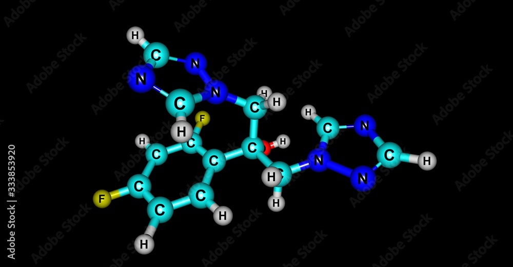 Fluconazole molecular structure isolated on black