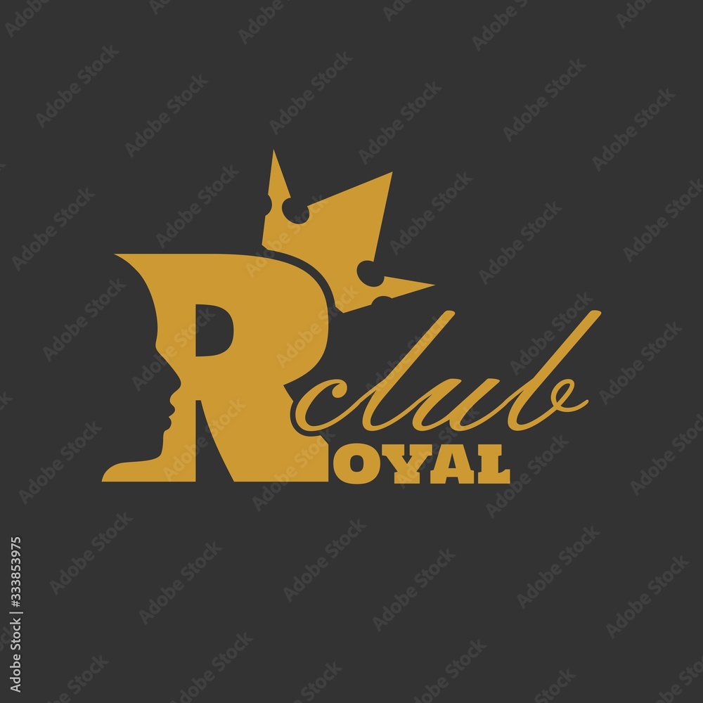 Royal club luxury emblem. Royal word. Prince head silhouette with crown. Medieval king profile. Business fantasy badge