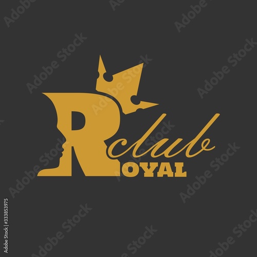 Royal club luxury emblem. Royal word. Prince head silhouette with crown. Medieval king profile. Business fantasy badge