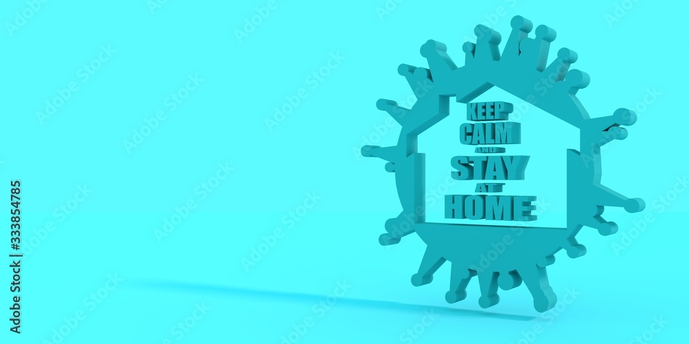 Obraz premium Stay home message. Staying at home with self quarantine to help slow outbreak and protect virus spread. 3D rendering.