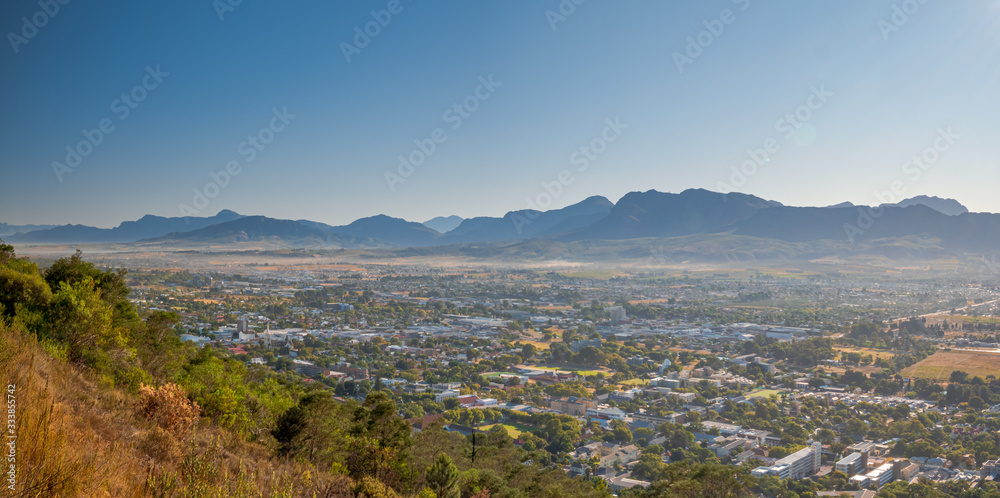 South Africa Paarl wine country from top with surrounding mountain scenery 