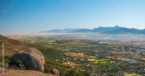 South Africa Paarl wine country from top with surrounding mountain scenery 